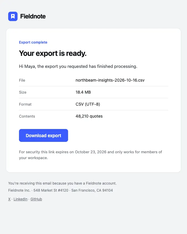 Export ready email template preview