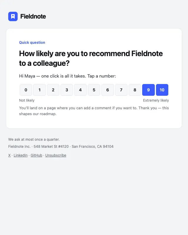 Feedback / NPS email template preview