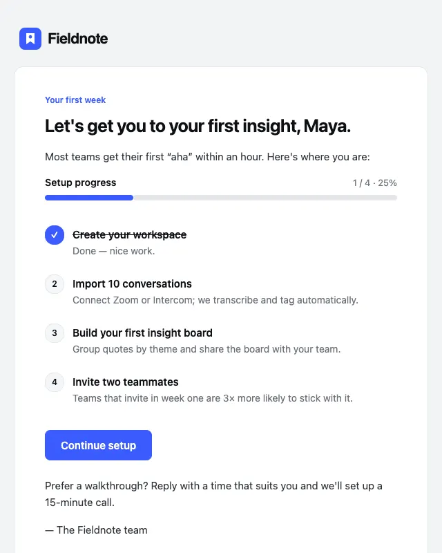 Getting started email template preview