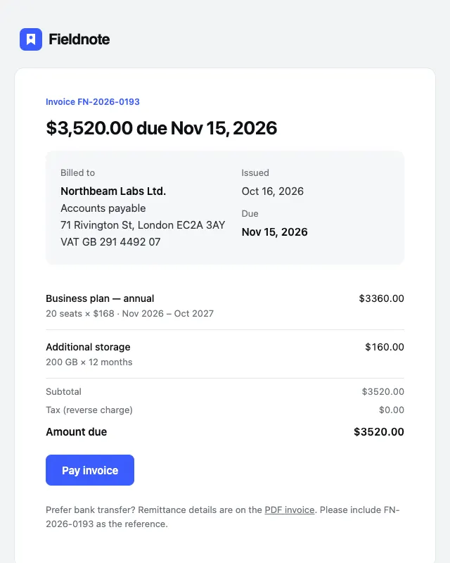 Invoice email template preview