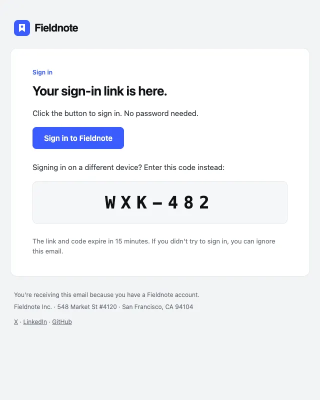 Magic link email template preview