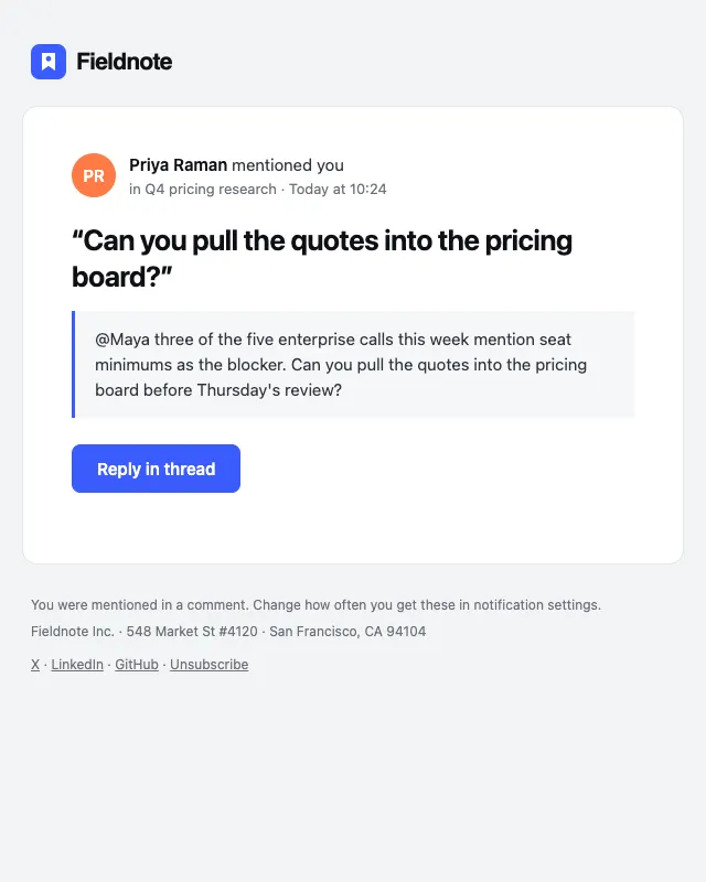 Mention email template preview