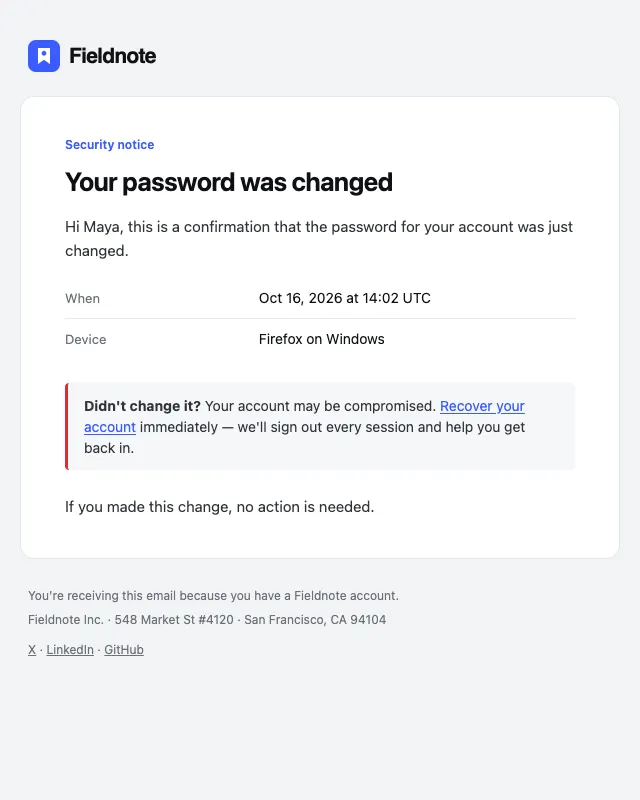 Password changed email template preview