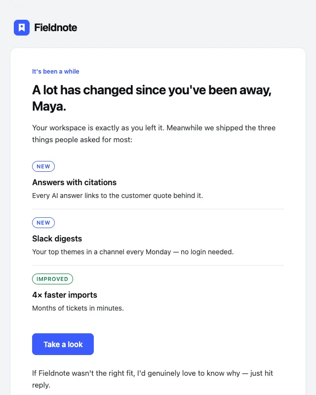 Re-engagement email template preview