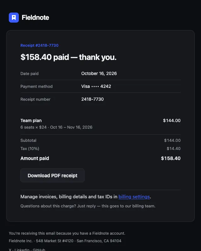 Receipt template in dark mode