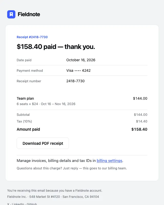 Payment receipt email template preview