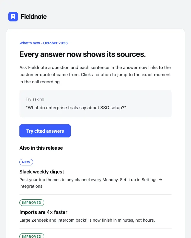 Release notes email template preview