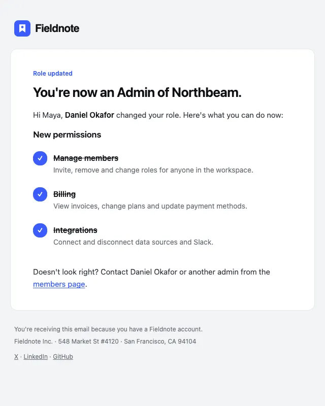Role changed email template preview