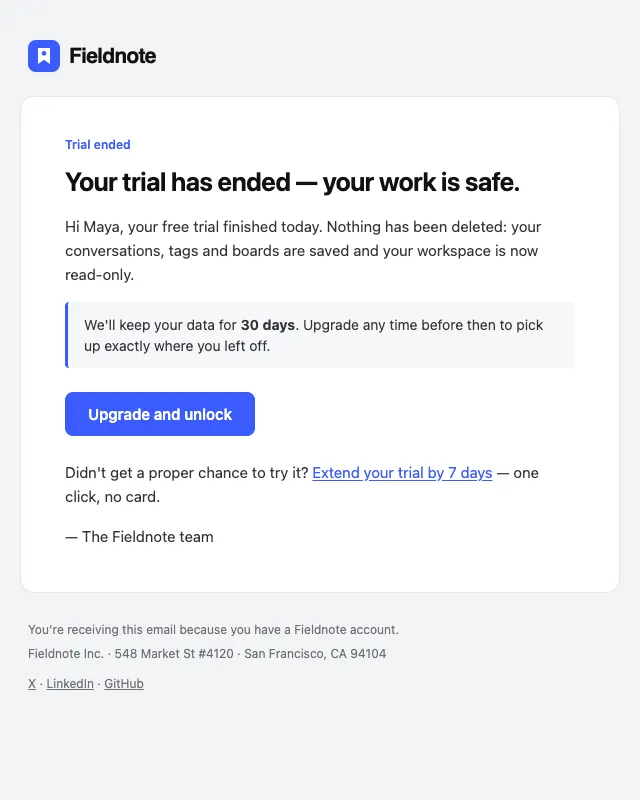 Trial ended email template preview