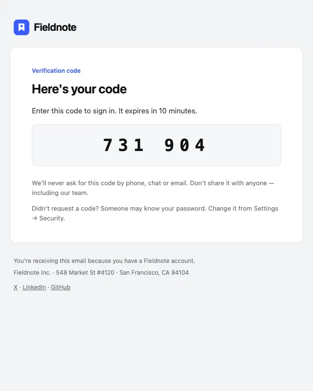 Two-factor code email template preview