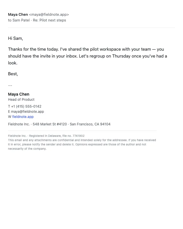 Legal disclaimer email template preview