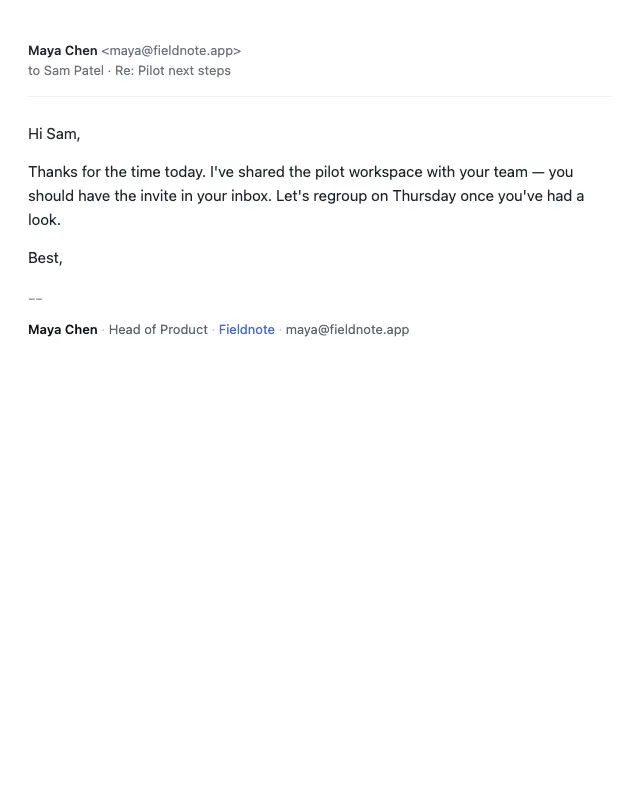 One line email template preview
